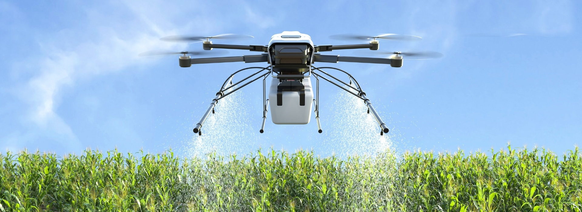 Drone flying over a field